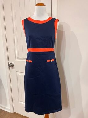 Skirtin Around Navy Dress with Bright Orange Trim